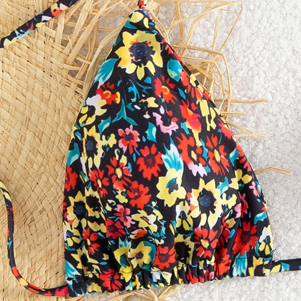 Bikini triangle pour femmes avec motif floral ludique R&B