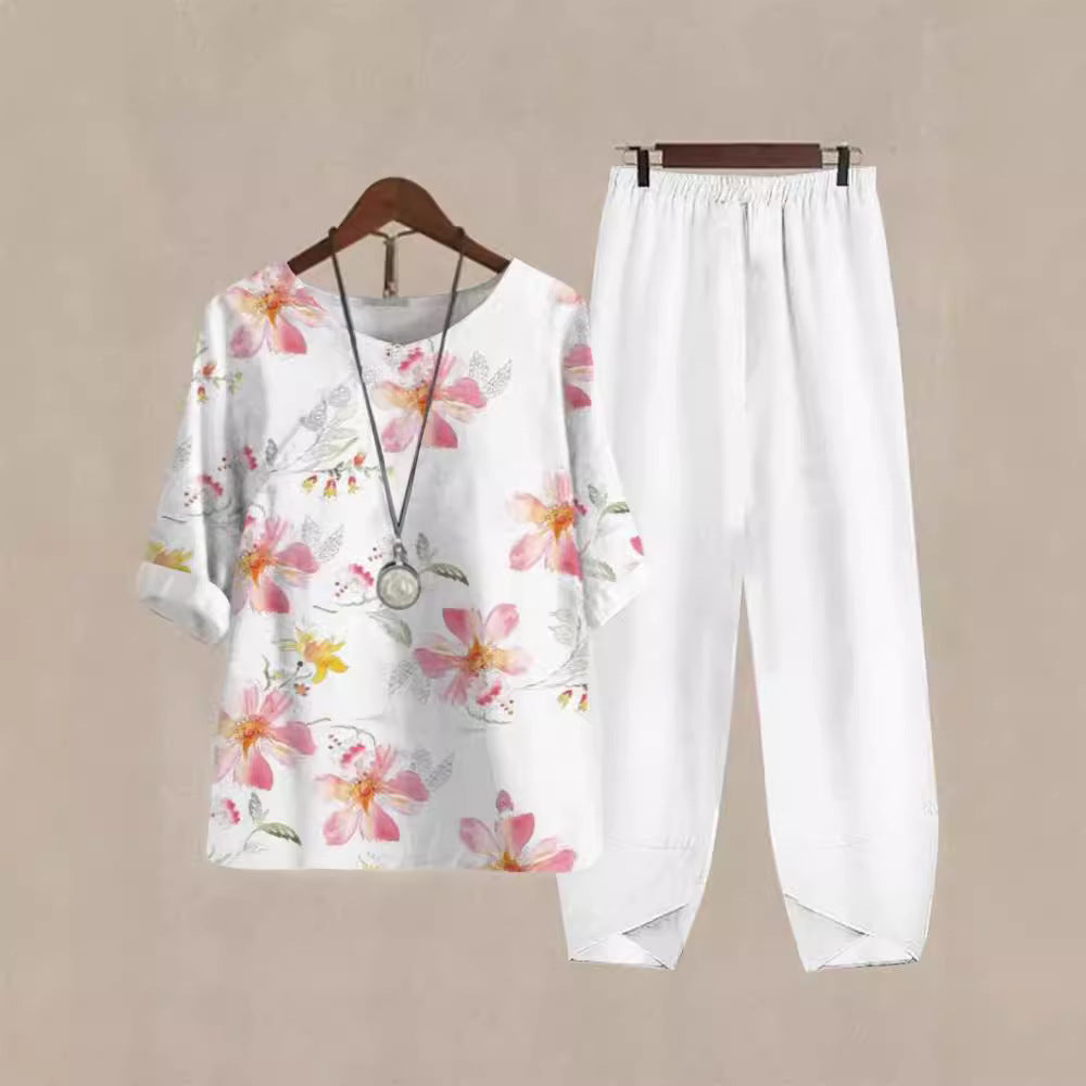Haut de loisirs pour femmes avec motif floral et pantalon confortable R&B