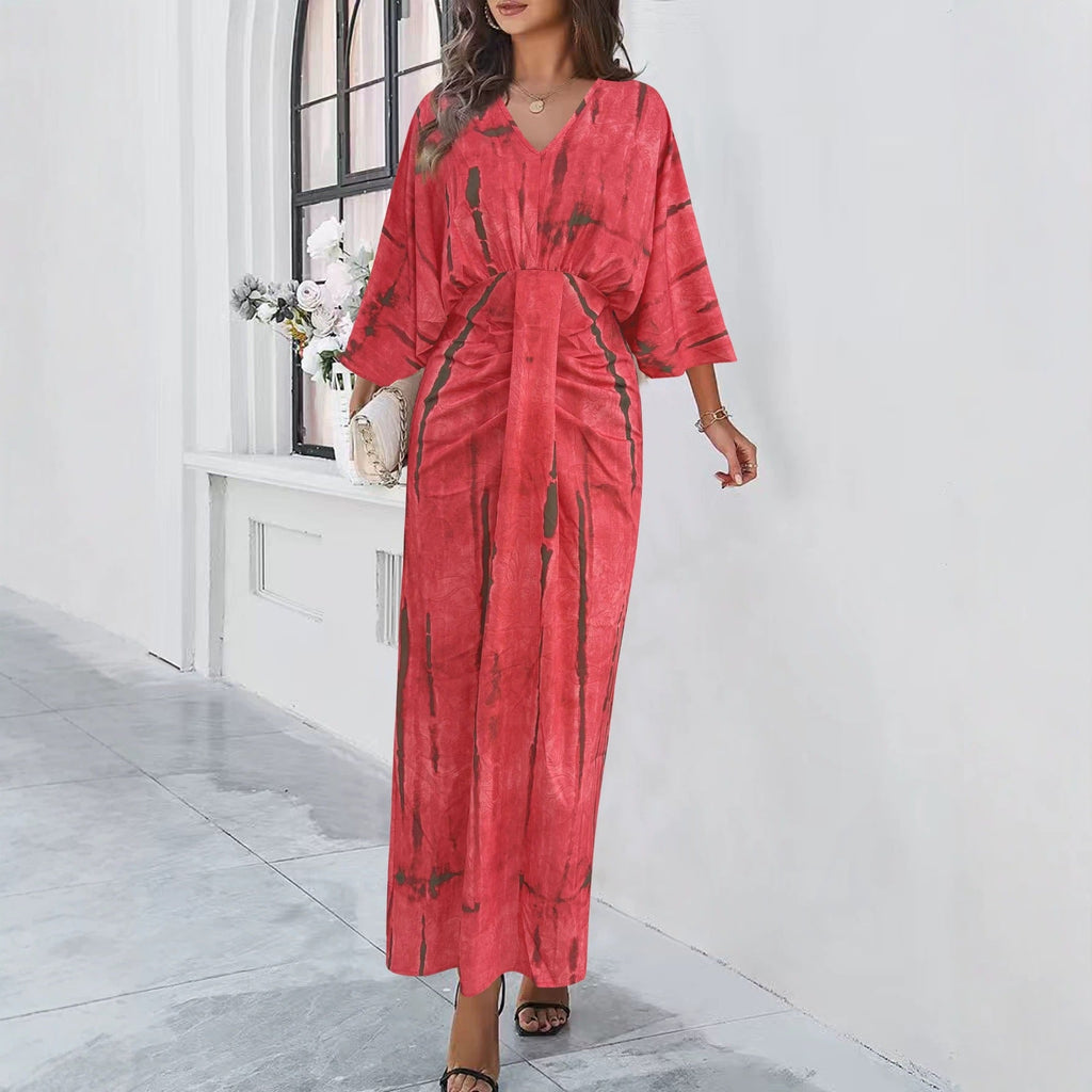 Robe maxi fluide pour femmes avec décolleté en V, effet enveloppant et ceinture décorative Echoarchiv