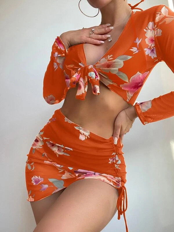 Haut de maillot de bain élégant pour femmes avec design floral et fermeture à nouer Echo Archiv