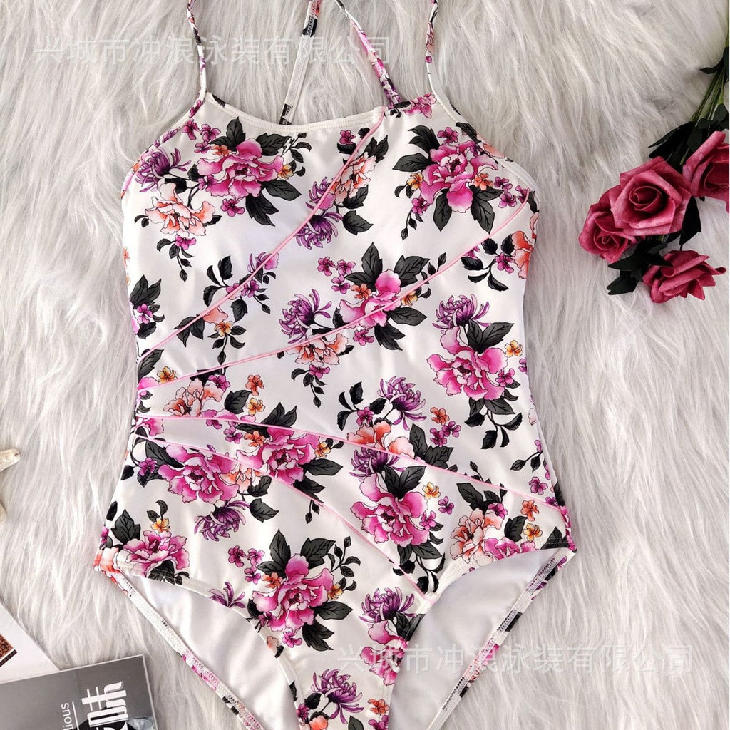 Maillot de bain de sport floral pour femmes avec silhouette dos nu R&B
