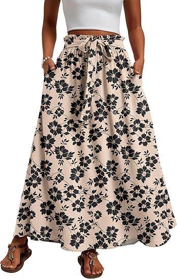 Jupe Maxi Femme avec Ceinture Taille Paperbag, Ceinture à Nouer et Poches Latérales Echoarchiv