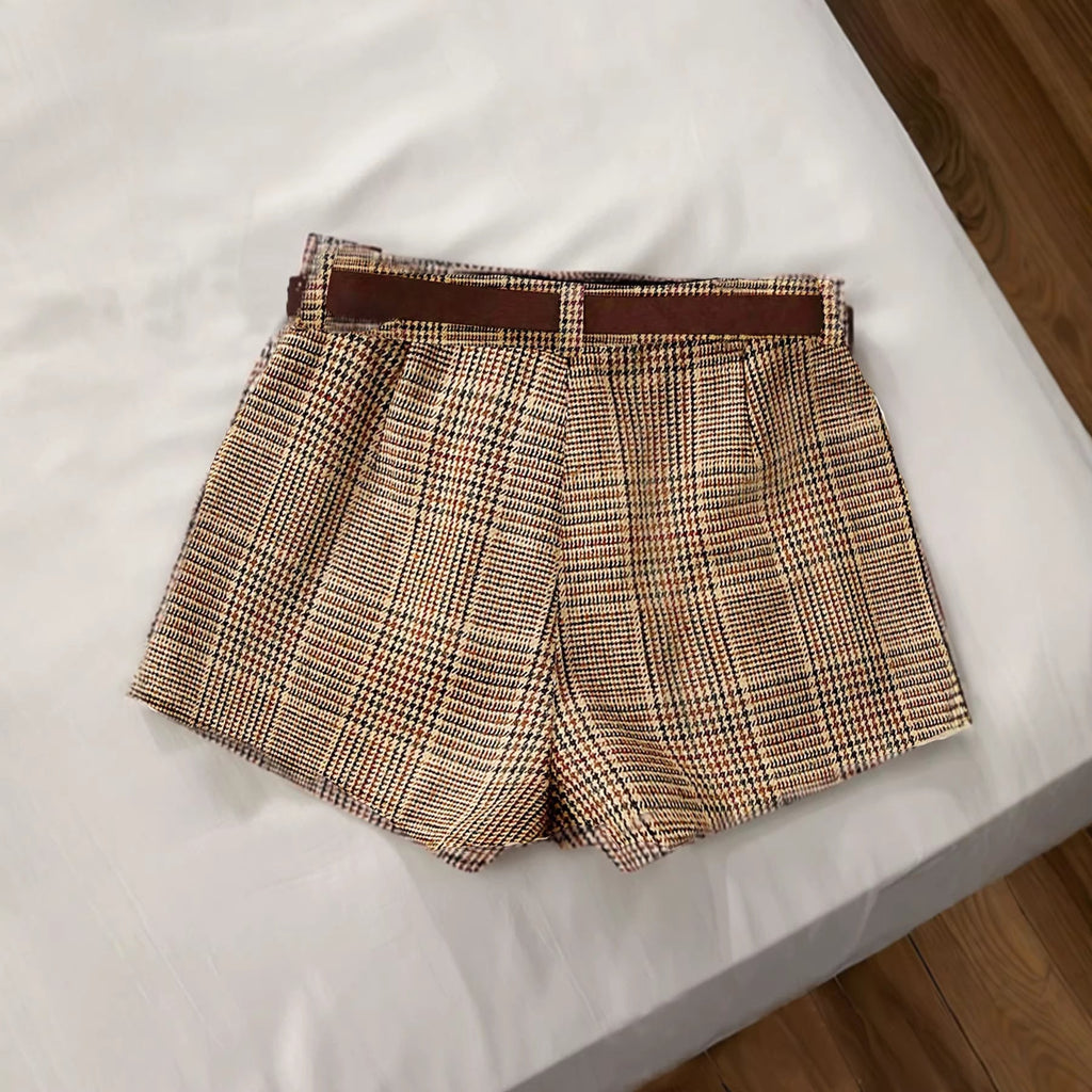 Shorts à carreaux pour femmes avec passants de ceinture R&B