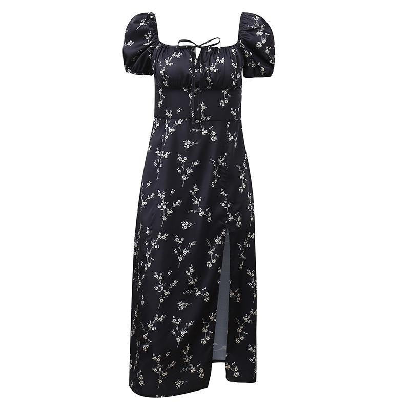 Robe maxi d'été pour femmes avec motifs floraux et fente profonde R&B