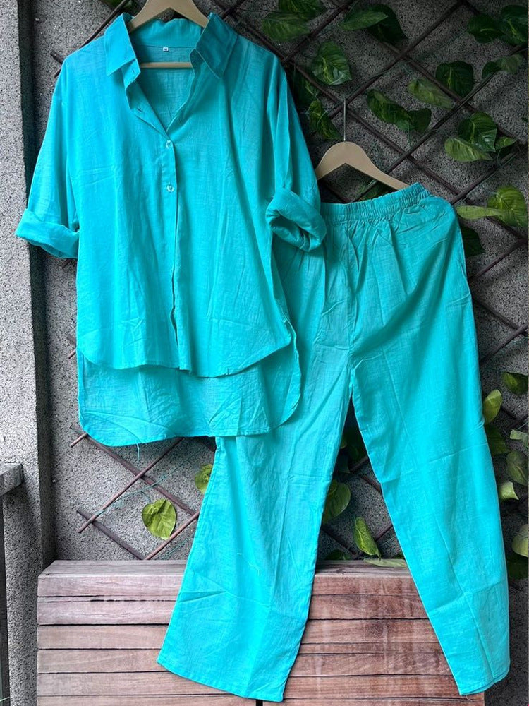 Ensemble Chemise et Pantalon en Lin Décontracté pour Femmes R&B