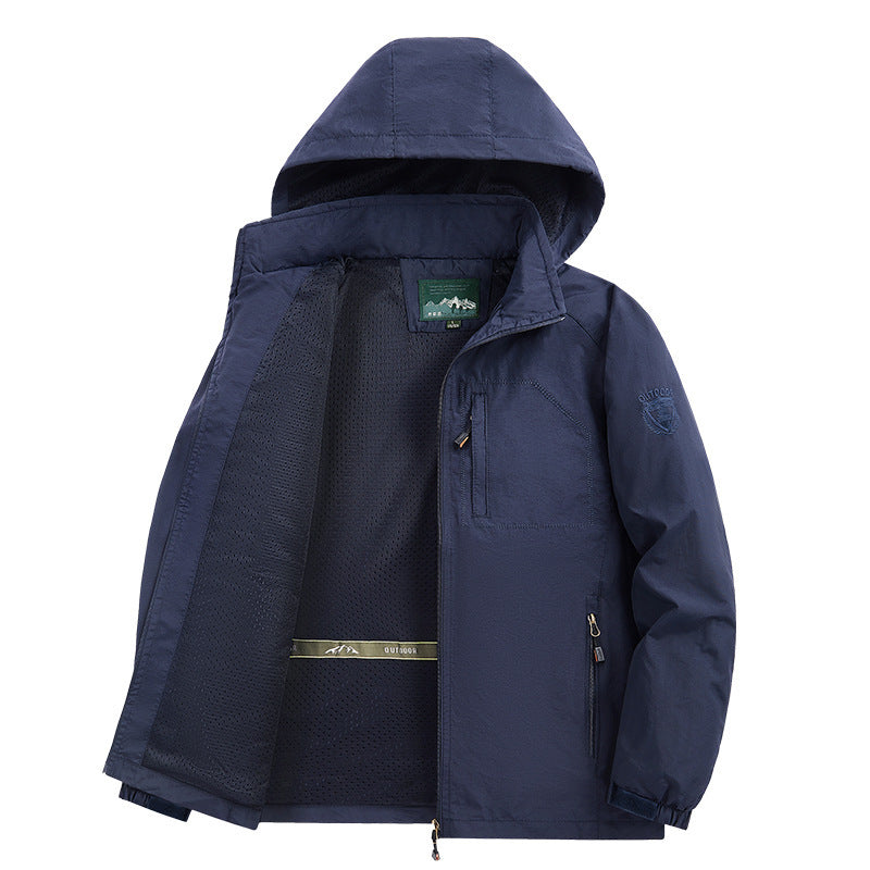 Veste de transition légère pour hommes, déperlant, avec capuche et poches zippées fonctionnelles Echo Archiv