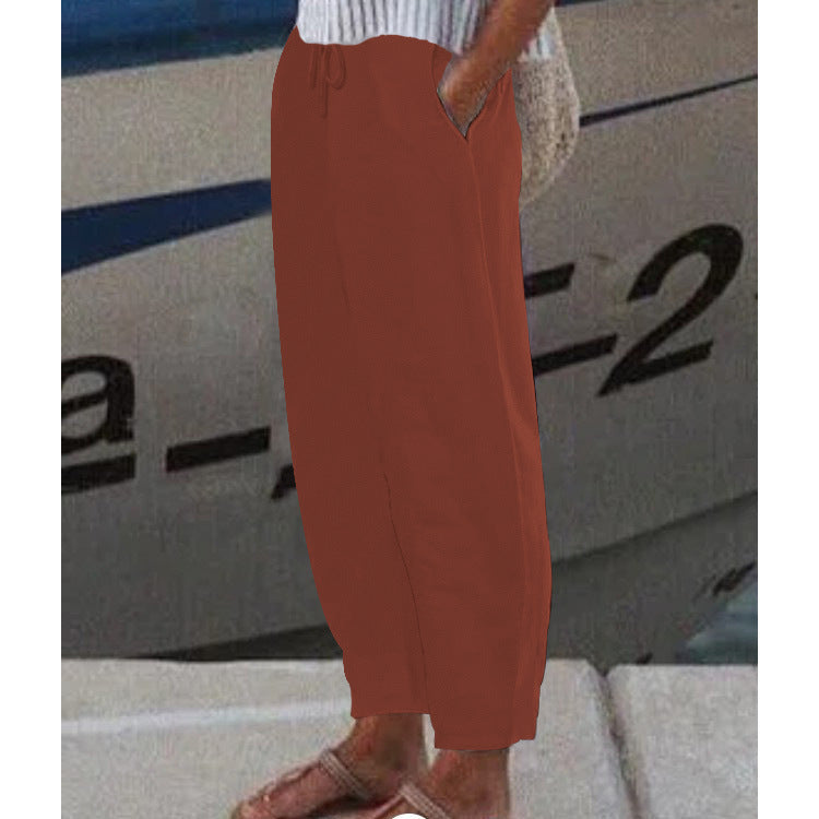 Pantalon Harem Femme Cheville avec Cordon, Poches Latérales et Taille Élastique Echoarchiv