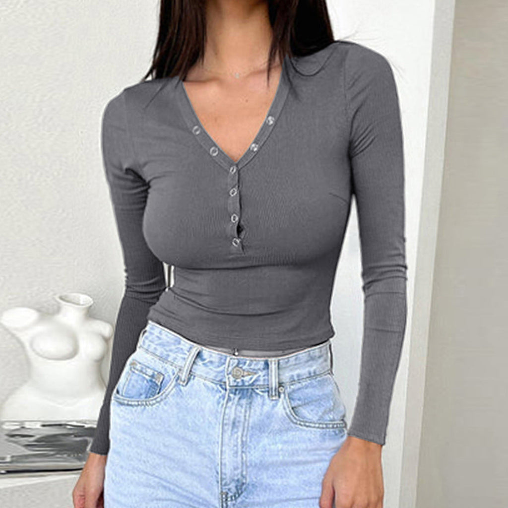 T-shirt à manches longues ajusté en rib avec patte de boutonnage décorative et œillets métalliques Echo Archiv