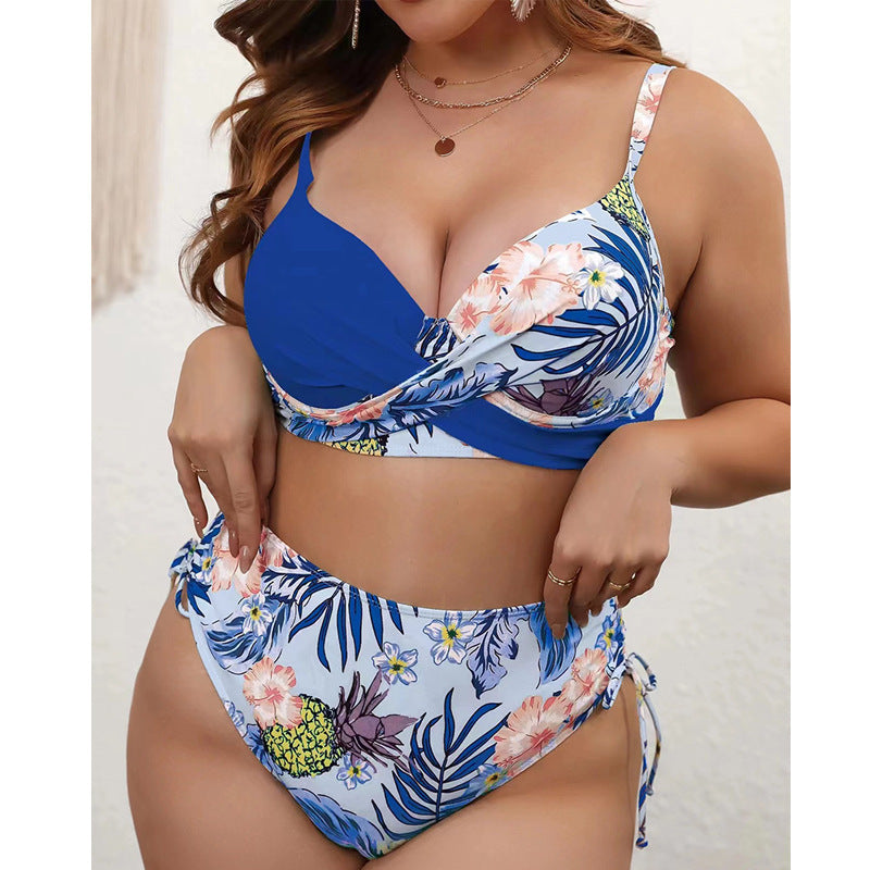 Ensemble de bikini taille haute pour femmes avec top enroulé floral R&B