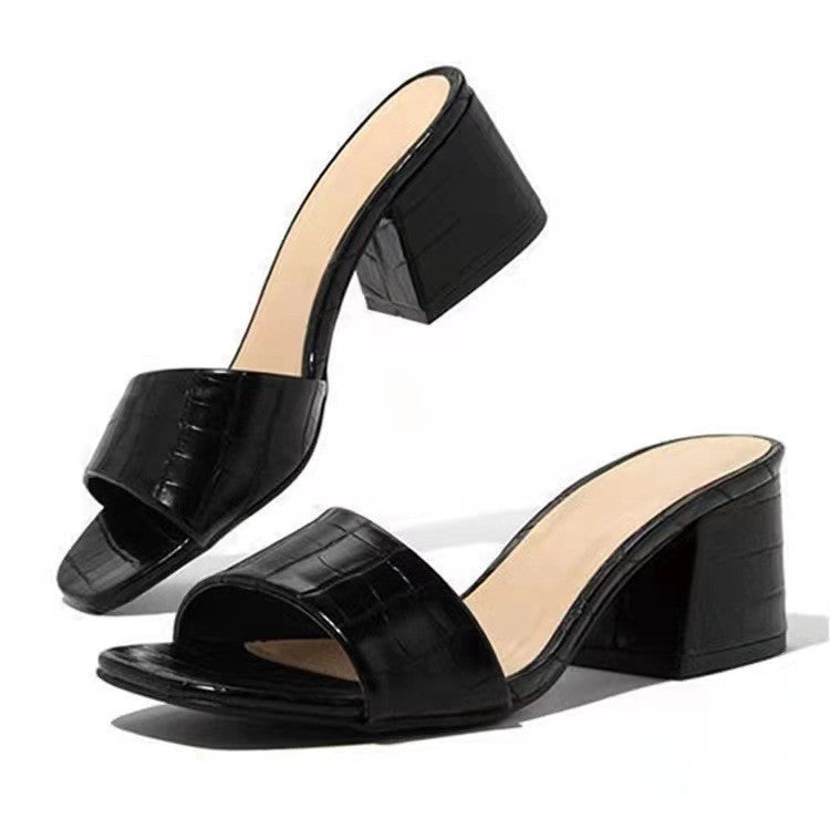 Sandales à talons ouverts pour femmes avec un design élégant en cuir crocodile R&B