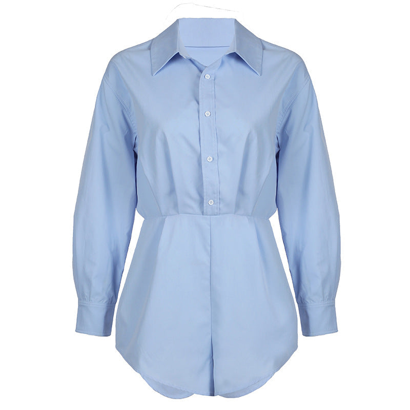 Rompers chemisier ajusté pour femmes avec manches longues, patte de boutonnage cachée et taille sculptante Echo Archiv