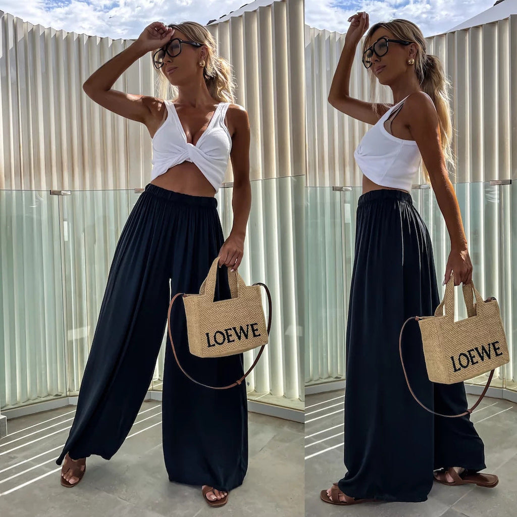 Pantalon Palazzo pour femmes avec taille élastique haute et jersey fluide Echo Archive