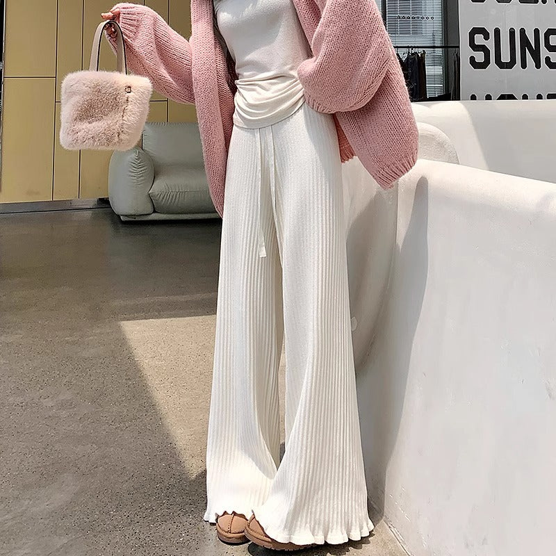 Pantalon large en tricot côtelé pour femmes