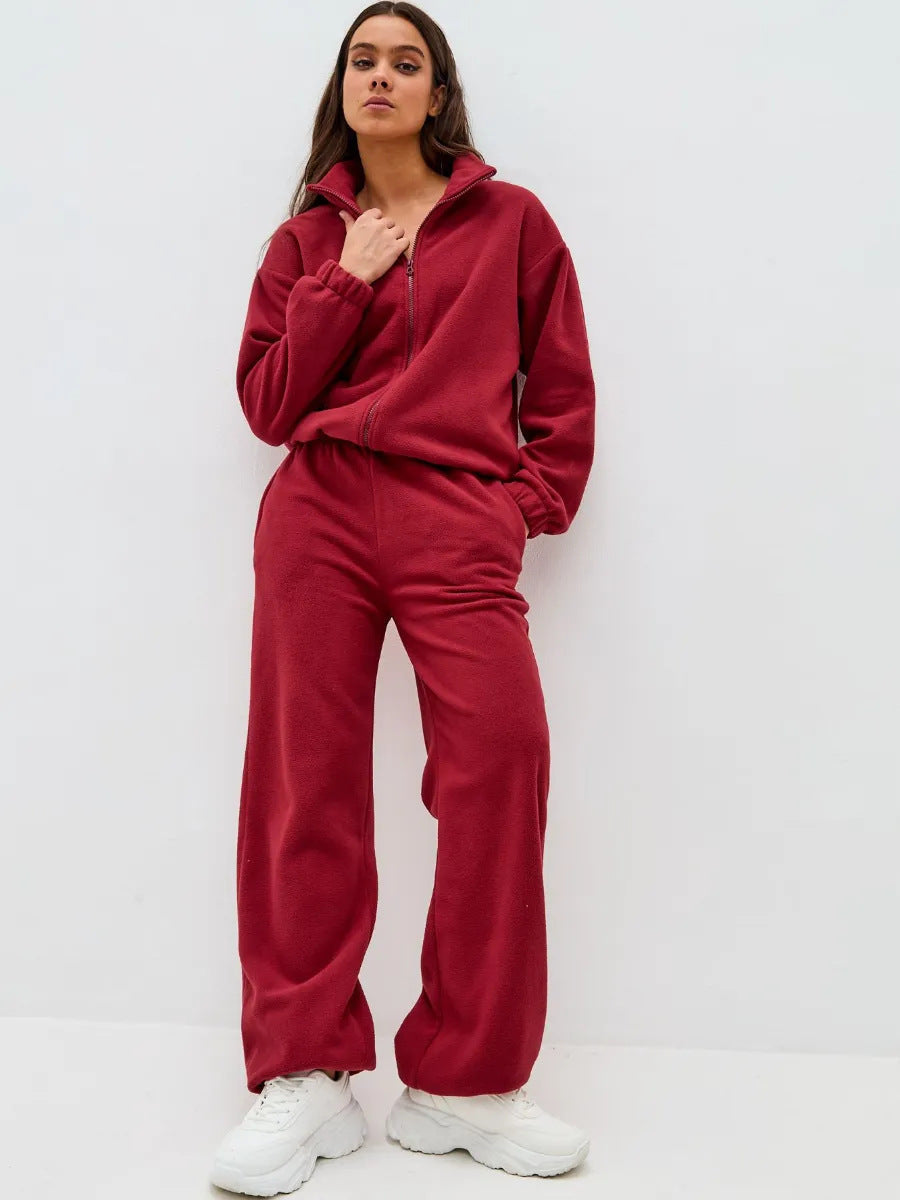 Ensemble Microfleece ultrasoft pour femmes avec veste courte à col montant zippée et pantalon lounge taille haute large Echo Archive