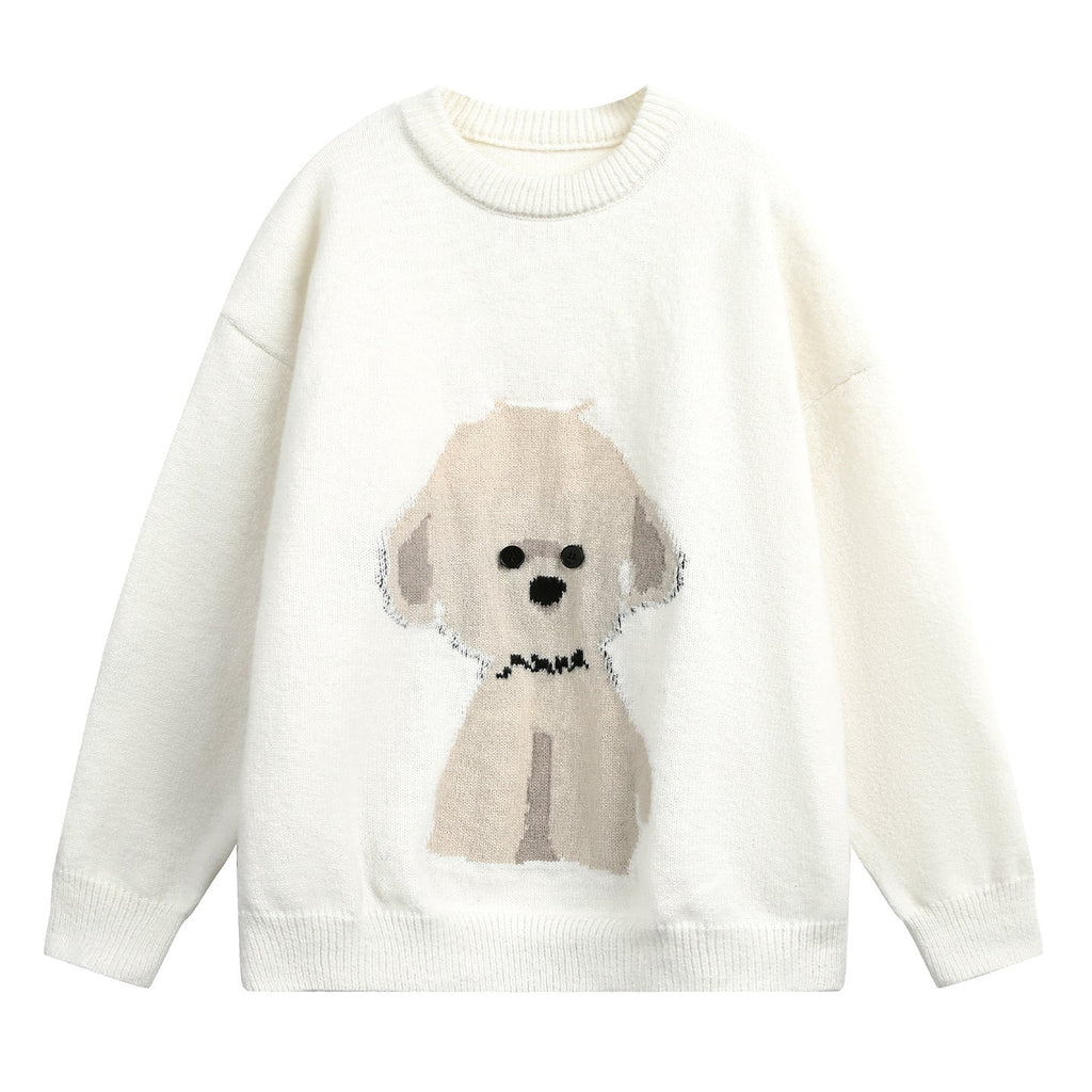 Pull oversized à col rond pour femmes avec motif de chien