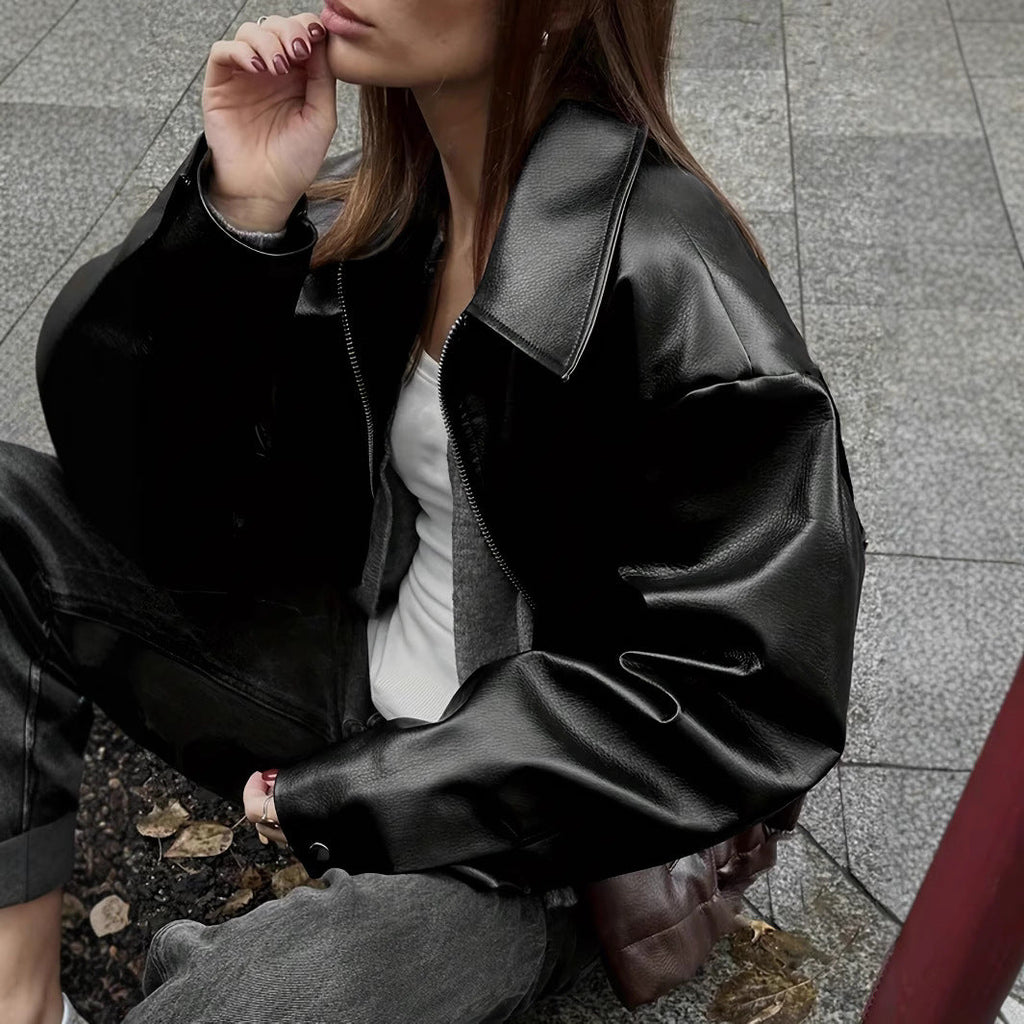 Veste en simili cuir classique pour femmes