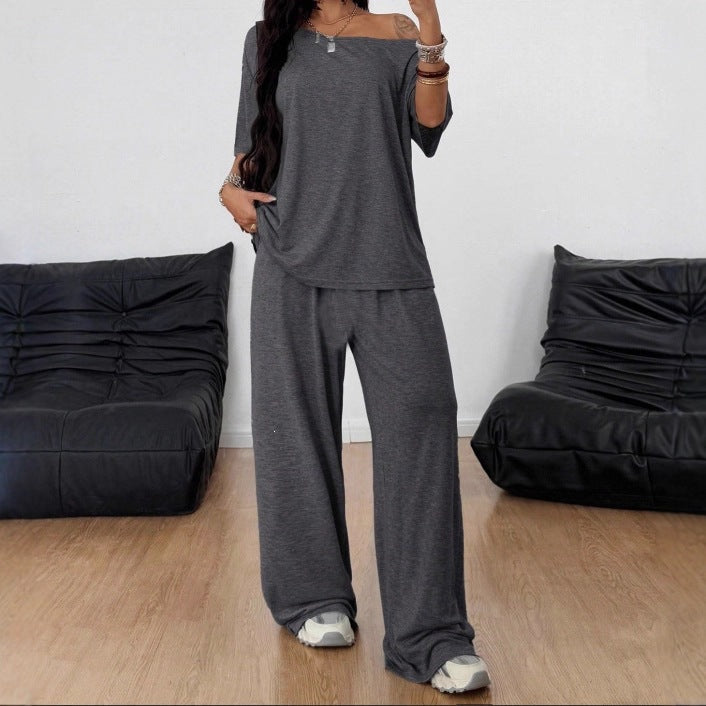 Ensemble de lounge décontracté pour femmes en jersey doux avec pantalon palazzo ample et top oversize sans manches Echoarchiv