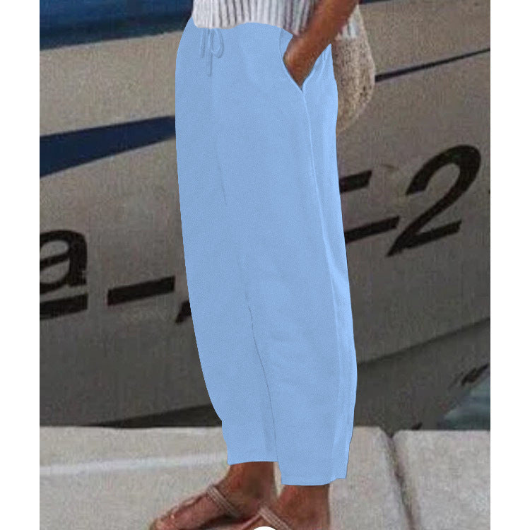 Pantalon Harem Femme Cheville avec Cordon, Poches Latérales et Taille Élastique Echoarchiv