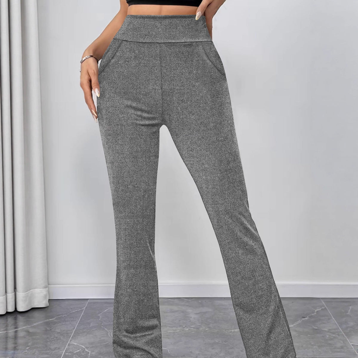 Pantalon de yoga taille haute pour femmes avec jambe évasée et poches Echoarchiv