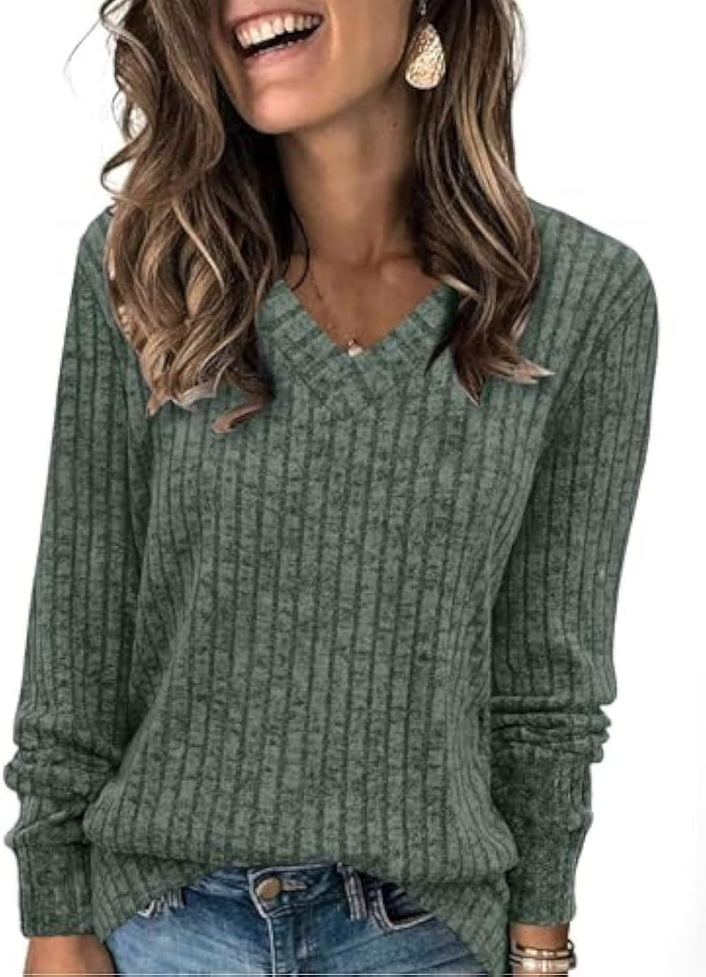 Pull fin à col V côtelé pour femmes
