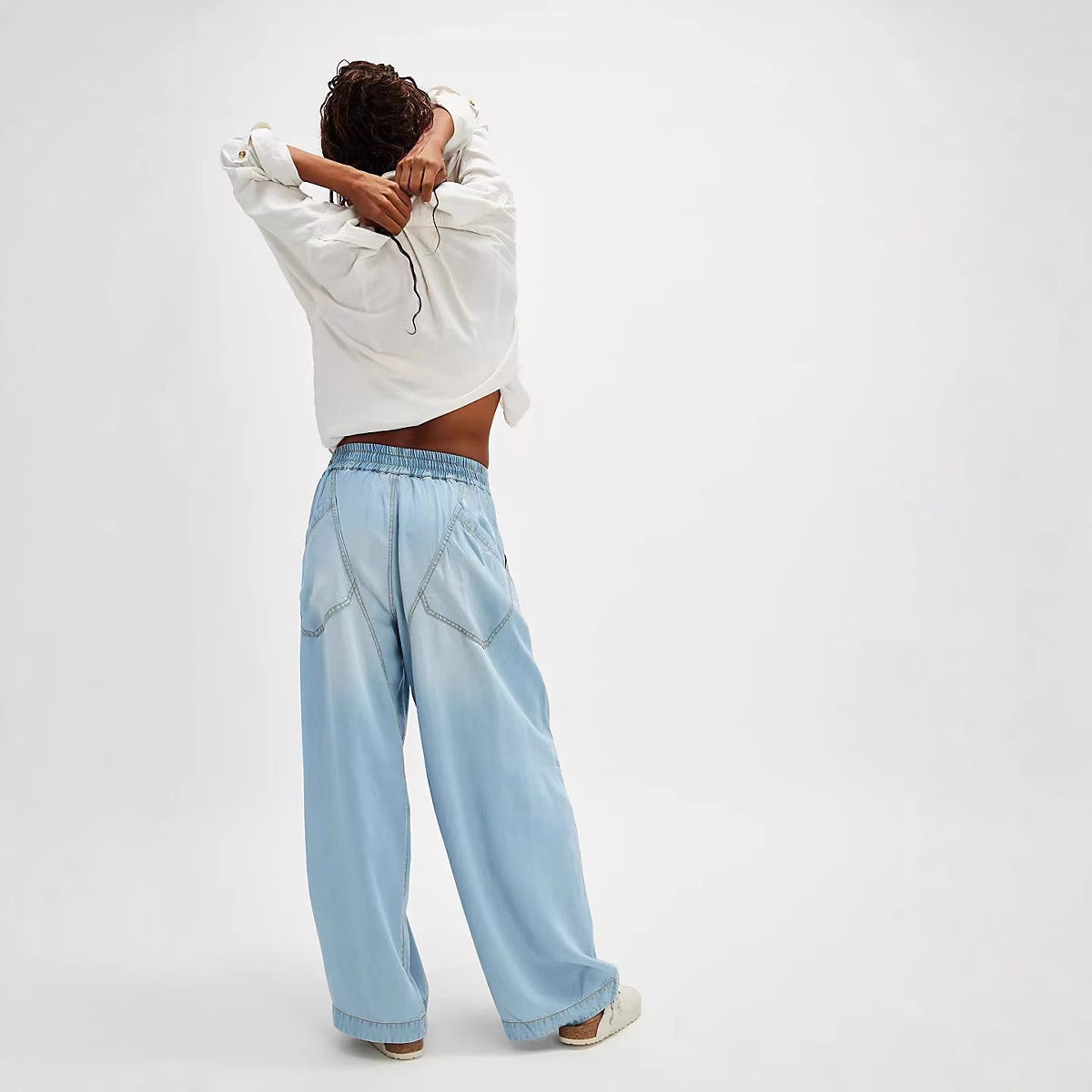 Pantalon large en Lyocell pour femmes avec ceinture élastique et grandes poches avant appliquées Echo Archiv