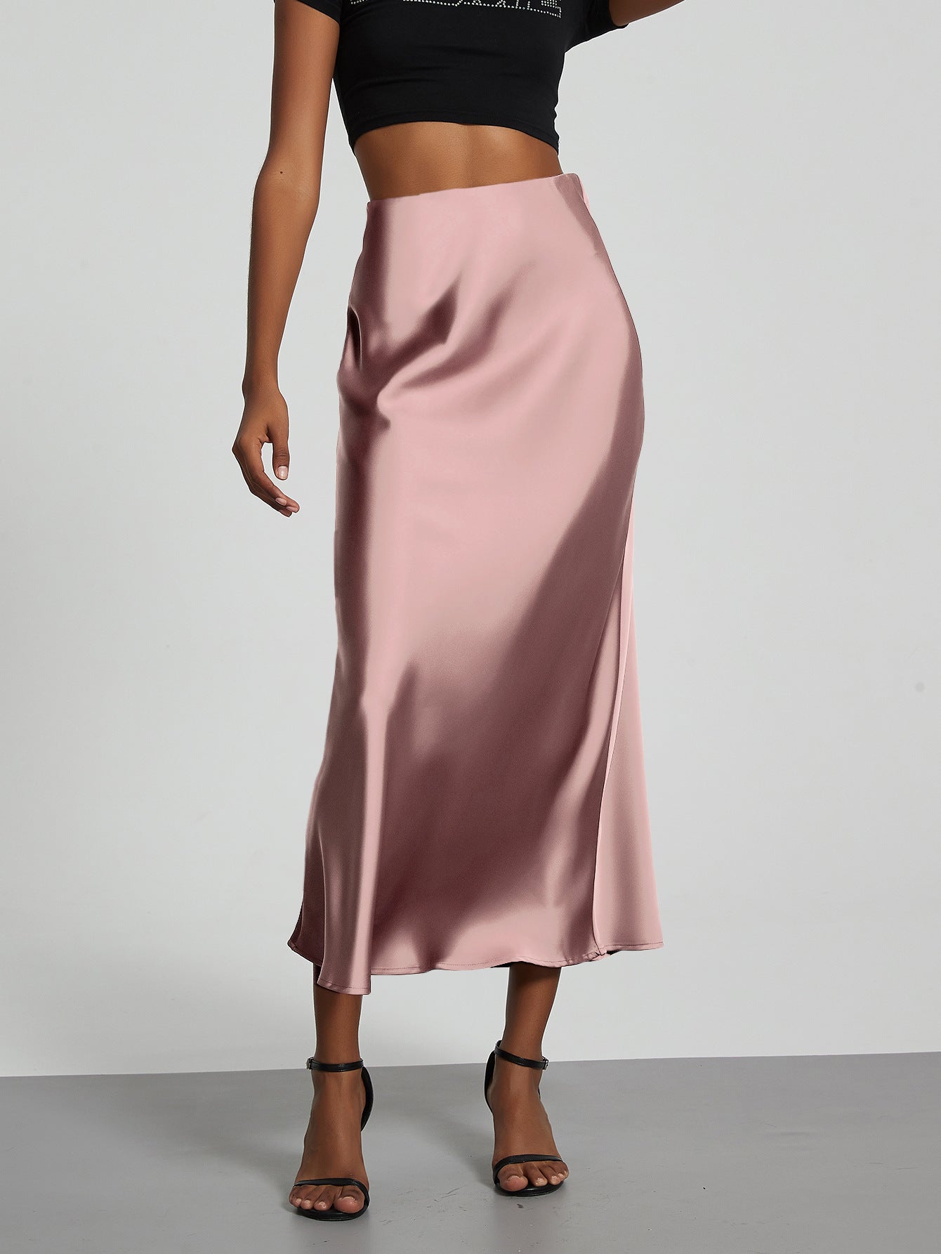 Jupe en Satin Stretch Élégante pour Femmes avec Taille Haute et Coupe Flottante R&B