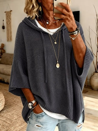 Poncho en tricot oversized avec capuche et manches courtes pour femmes Echo Archiv