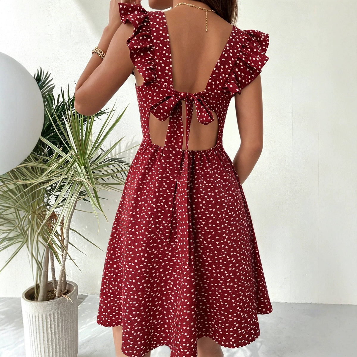 Robe décontractée pour femme, coupe trapèze, avec encolure carrée et manches à volants