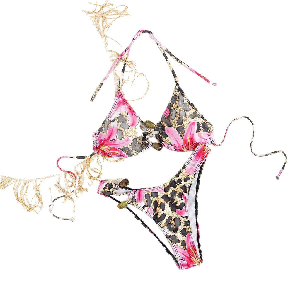 Ensemble de bikini triangle pour femmes avec motif floral léopard R&B