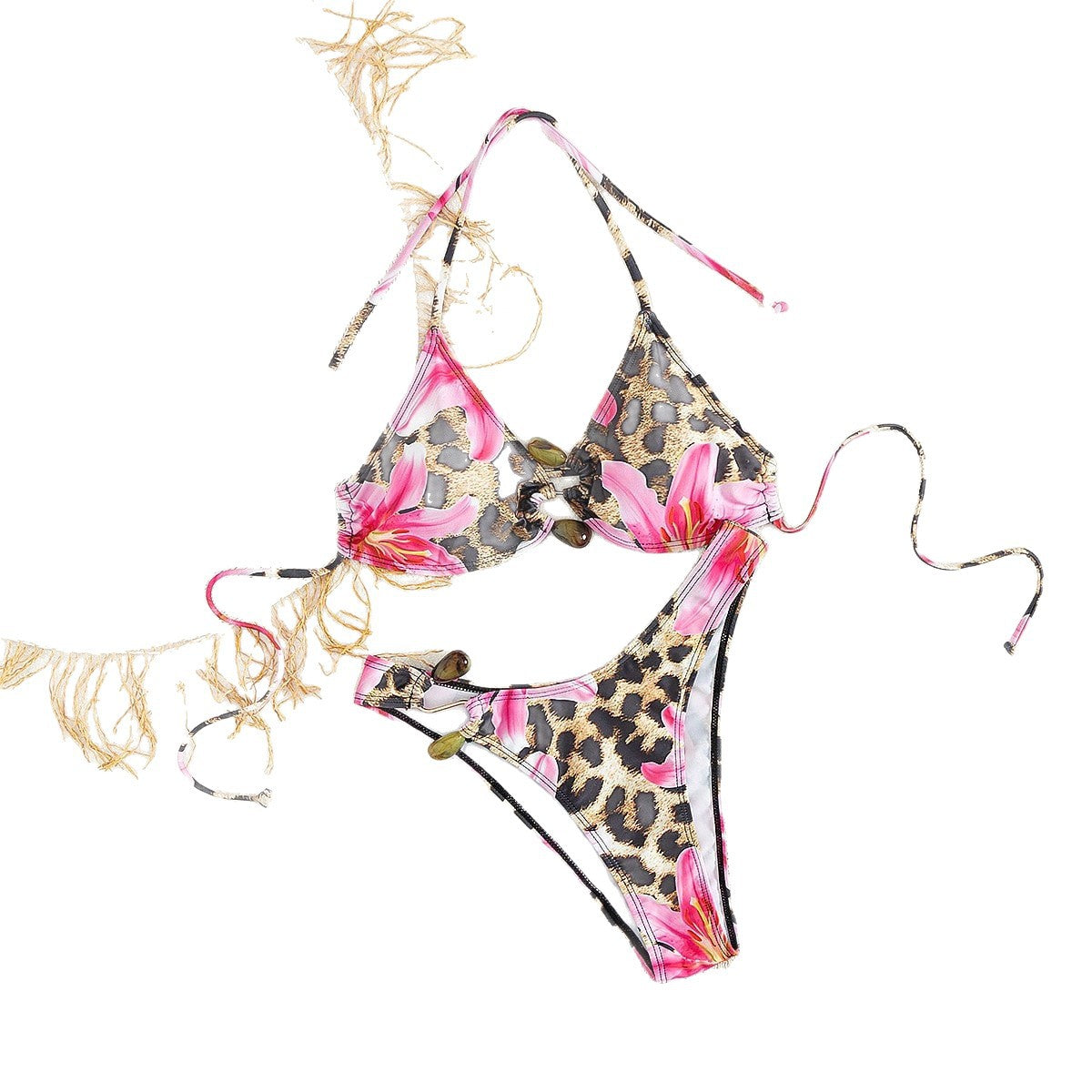 Ensemble de bikini triangle pour femmes avec motif floral léopard R&B