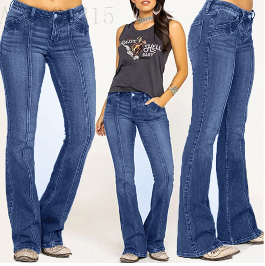 Jeans évasés pour femmes avec taille haute, coupe ajustée au niveau des hanches et denim élastique Echo Archiv
