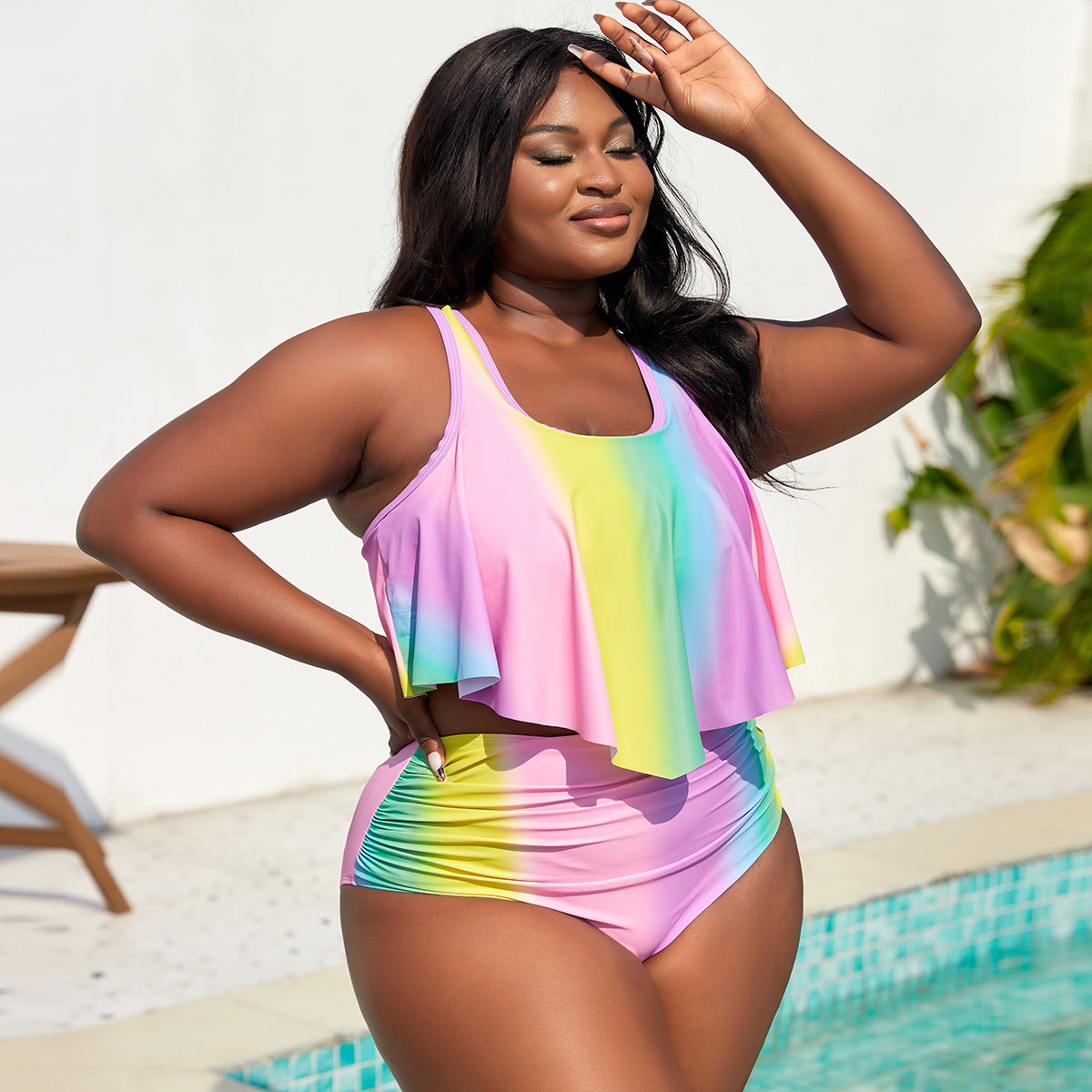 Ensemble Tankini Femme avec Haut Fluide et Short Taille Haute R&B