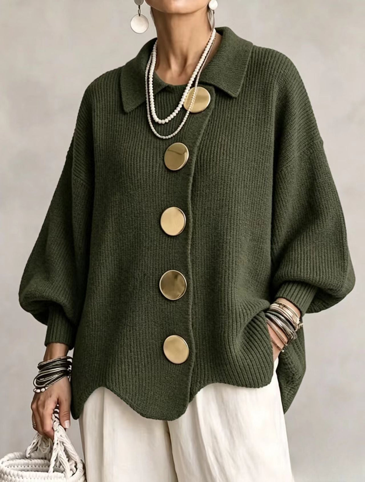 Cardigan à manches longues pour femmes avec boutons