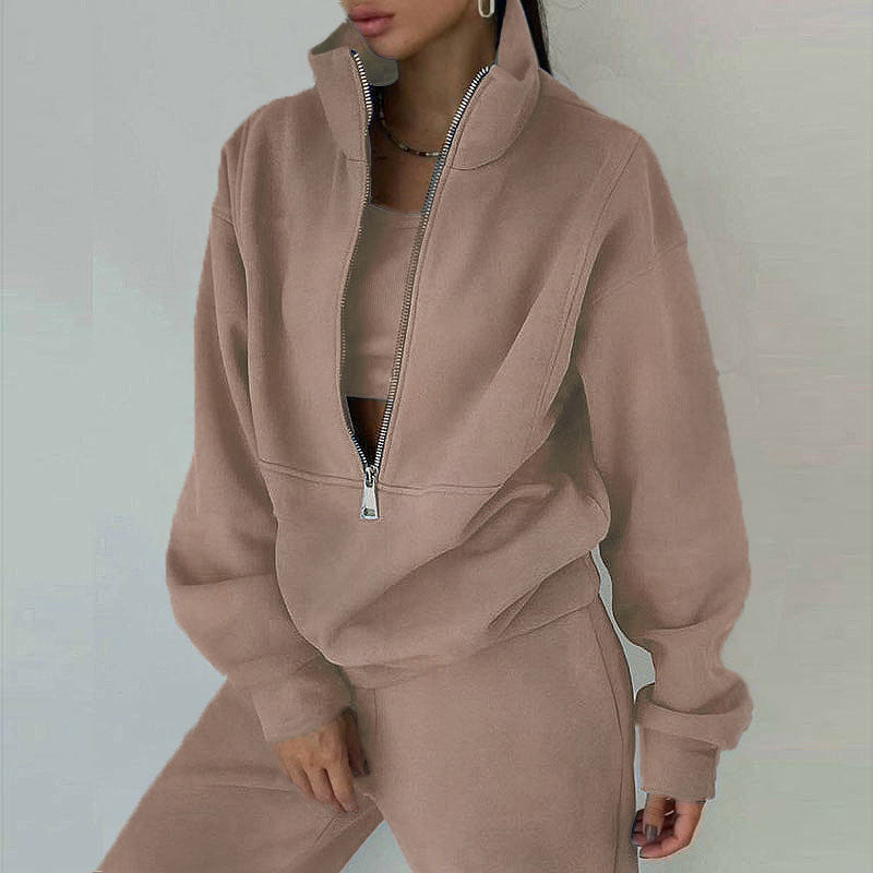 Ensemble de sweat-shirt à demi-zip et pantalon de jogging pour femmes avec col montant, coupe oversize et doux French-Terry Echo Archiv