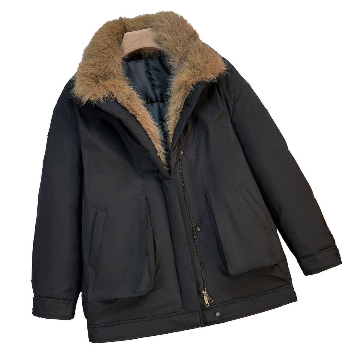 Parka d'hiver pour femmes mi-longue, coupe-vent, avec col en fausse fourrure amovible, doublure matelassée et ourlet asymétrique Echo Archiv