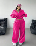 Sweat à capuche zippé cropped en velours pour femmes et pantalon jogging palazzo taille haute large Echo Archiv