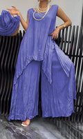 Ensemble léger à effet froissé pour femmes avec tunique sans manches et pantalon palazzo R&B