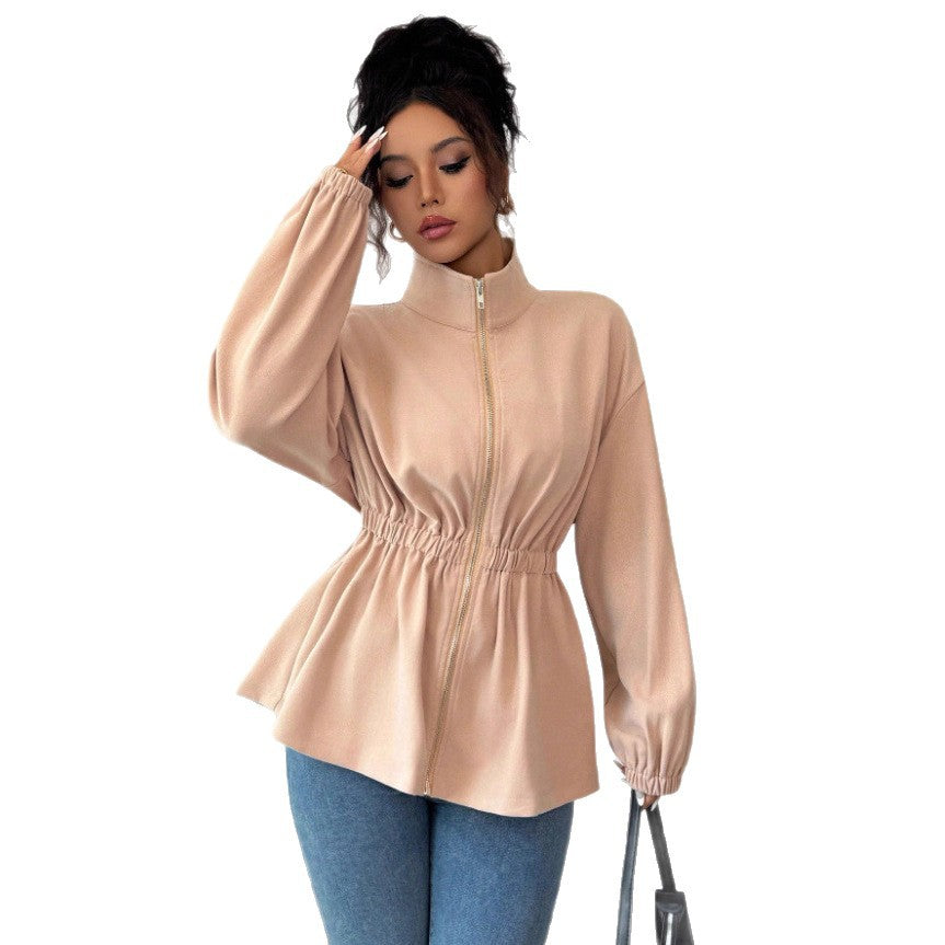 Veste à zip mode pour femmes avec ceinture à la taille