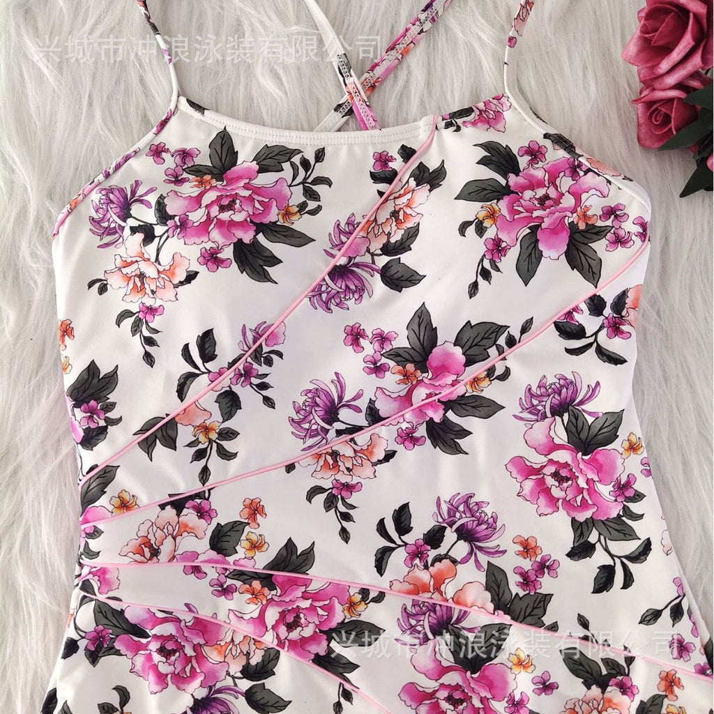 Maillot de bain de sport floral pour femmes avec silhouette dos nu R&B