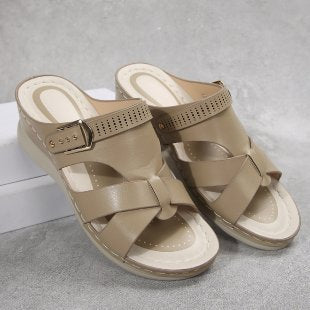Pantolettes à talon compensé pour femmes avec élégant lanière croisée et semelle intérieure confortable R&B