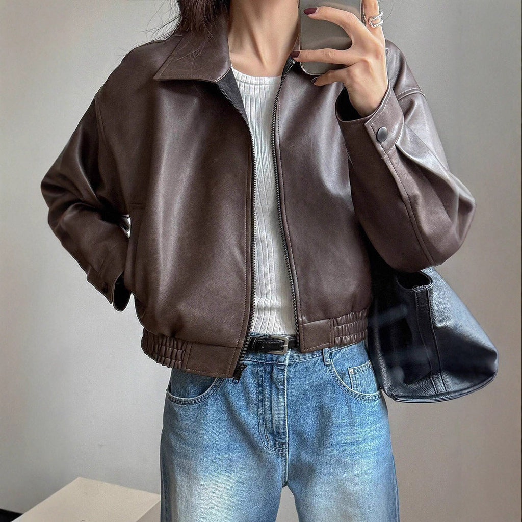 Veste en simili cuir pour femmes avec coupe décontractée