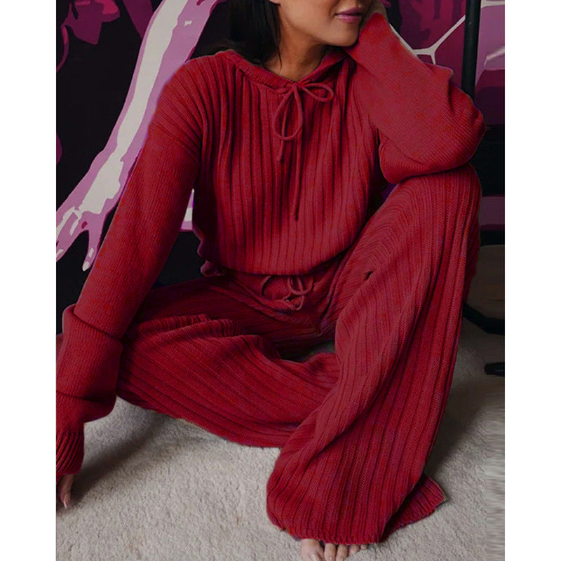 Ensemble de Loungewear en Tricot Côtelé pour Femmes avec Sweat à Capuche et Pantalon Large à Cordon Echo Archive