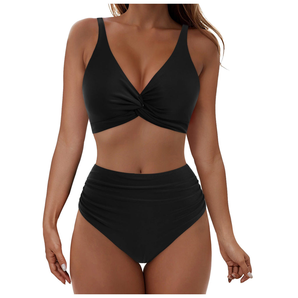Ensemble de bikini taille haute pour femmes avec haut enroulé élégant R&B