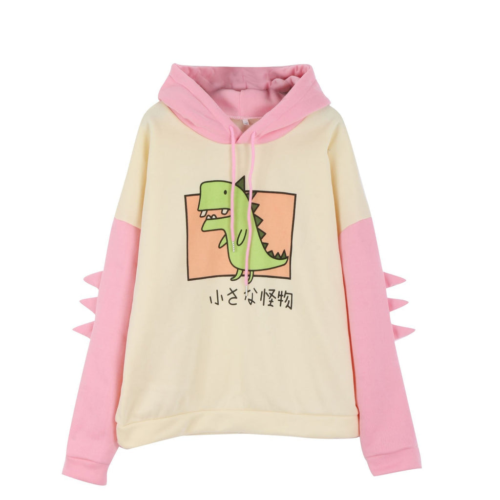 Sweat à capuche pour femmes avec détails tridimensionnels au dos et imprimé de dinosaure mignon Echo Archiv