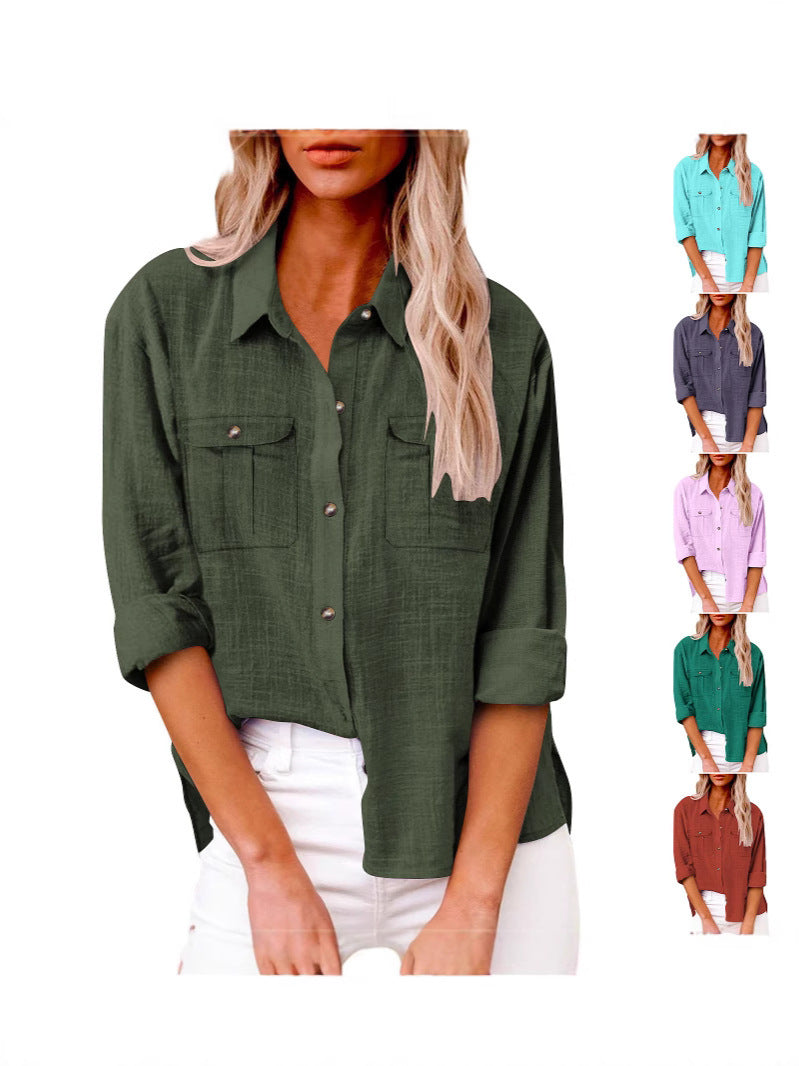 Chemisier oversize léger pour femmes en mélange de coton avec poches poitrine