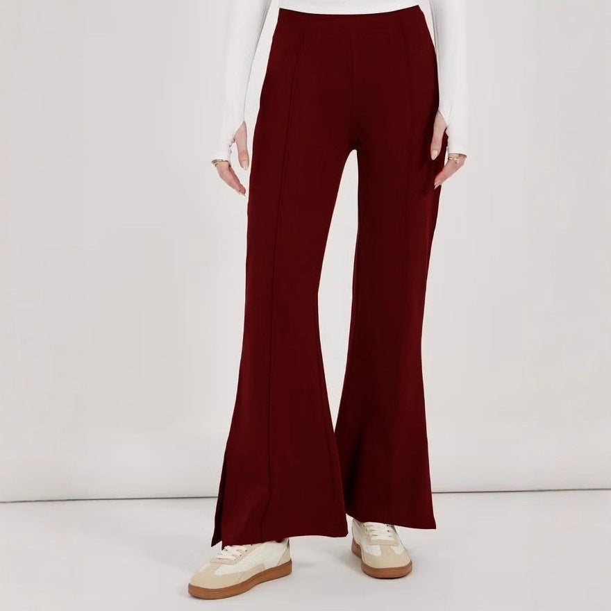 Pantalon évasé pour femmes à taille haute, avec pli permanent et fente latérale