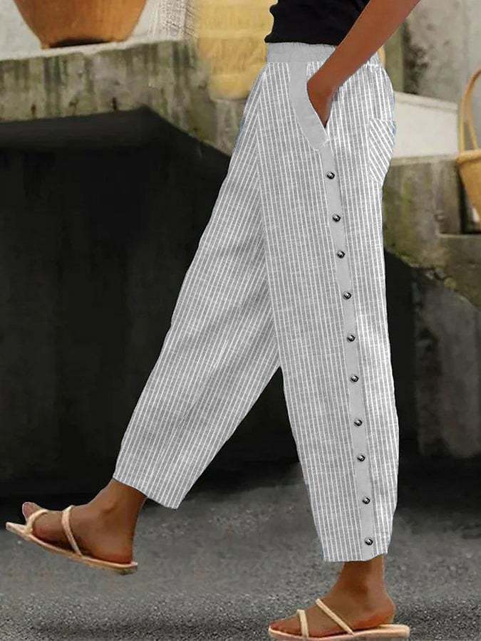 Pantalons culottes pour femmes avec taille élastique haute, fermeture à boutons sur le côté et poches Echoarchiv