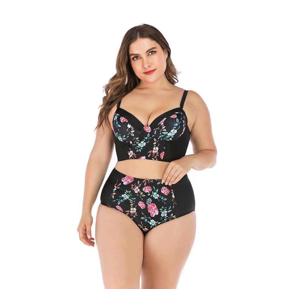 Ensemble de bikini taille haute pour femmes avec haut floral et coupe soutenante R&B