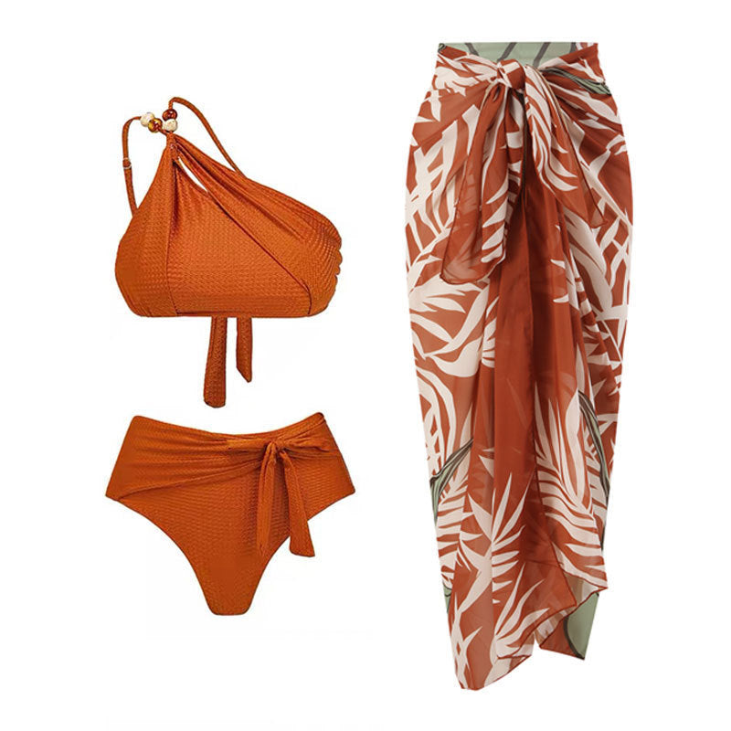 Bikini femme taille haute avec coupe asymétrique et design enroulé raffiné R&B