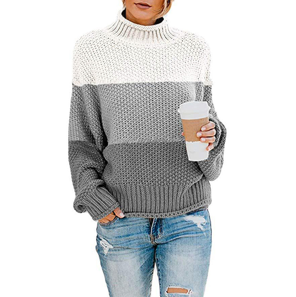 Pull à col roulé en grosse maille pour femmes avec coupe oversize et motif rayé bloc Echo Archiv